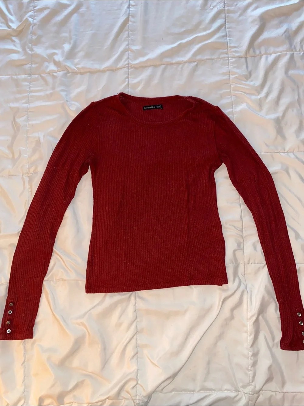 Abercrombie & Fitch Red Ribbed Long-Sleeve Top
